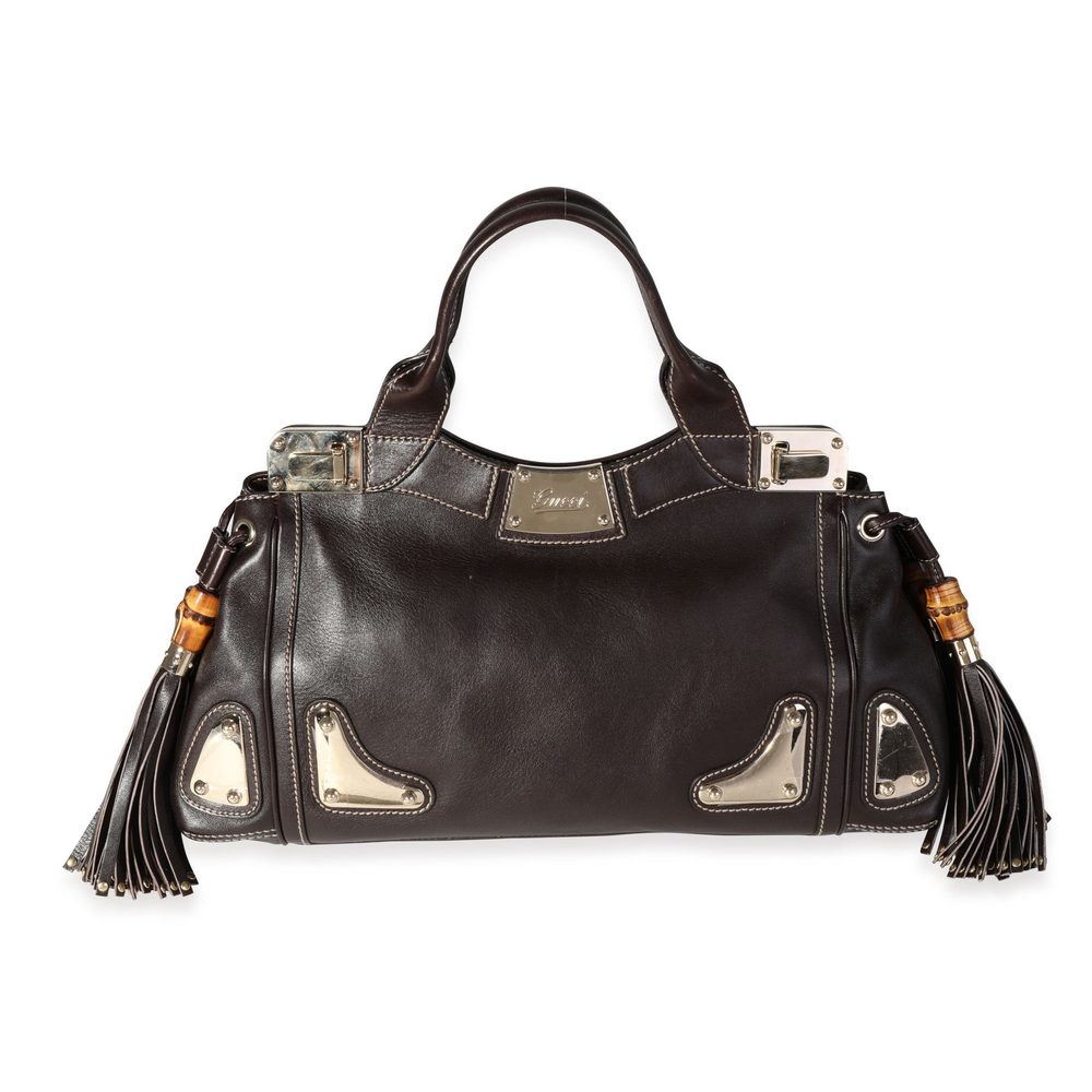 Brown Lambskin Race Bamboo Tassel Tote